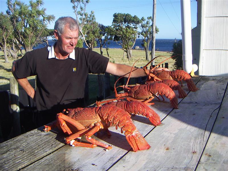 Adrian Moody with crayfish for dinner